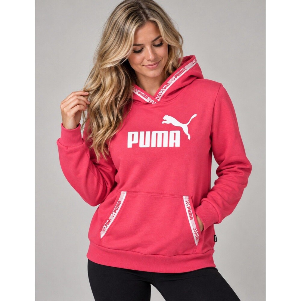 Puma Medium Pink Logo Pullover Hoodie Sweatshirt